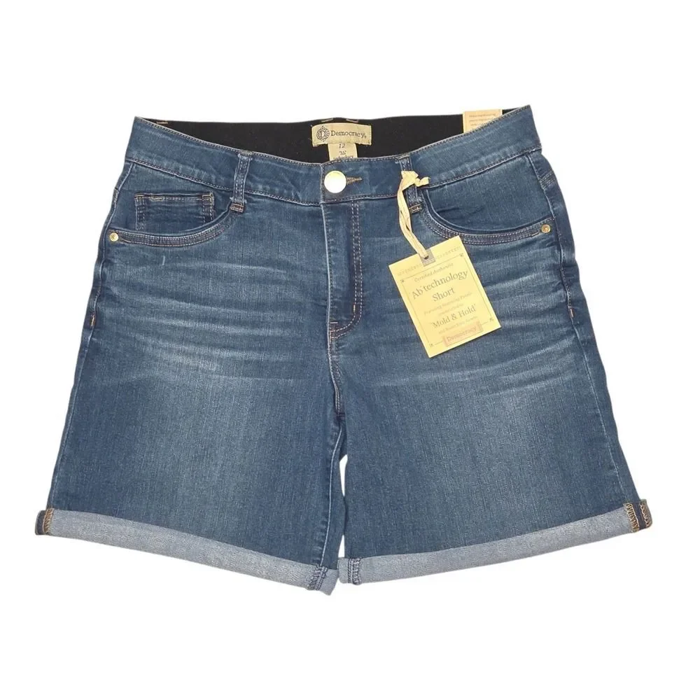 Democracy Destructed Denim Rolled Cuff Shorts Size 16 Blue Booty Lift Mold Hold